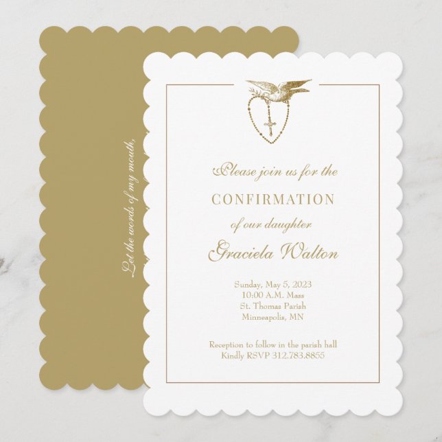 Gold Holy Spirit Sacrament of Confirmation Invitation (Front/Back)