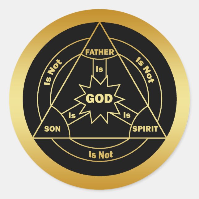 GOLD HOLY TRINITY SHIELD CLASSIC ROUND STICKER (Front)