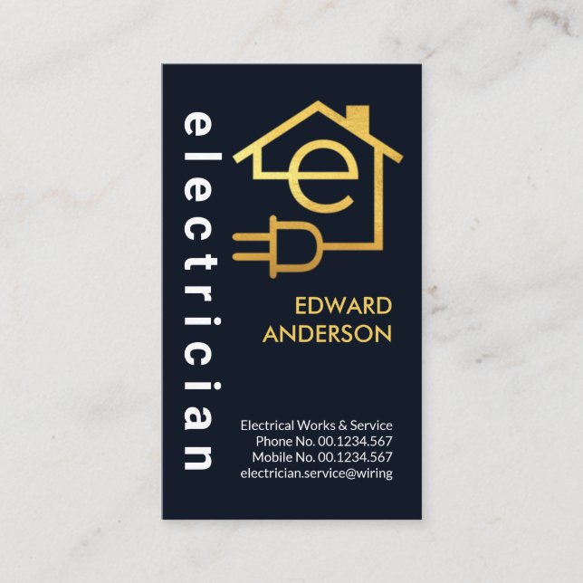 Gold Home Electrical Circuit Electrician Business Card (Front)