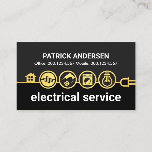 Gold Home Electrical Icons Power Line Business Card (Front)
