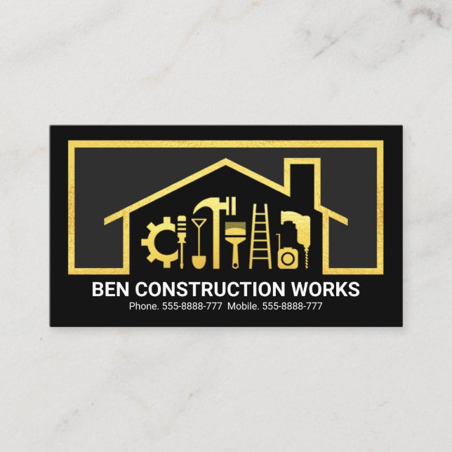 Gold Home Handyman Tools Frame Business Card (Front)