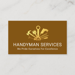 Gold Home Handyman Tools On Brown Layer Business Card