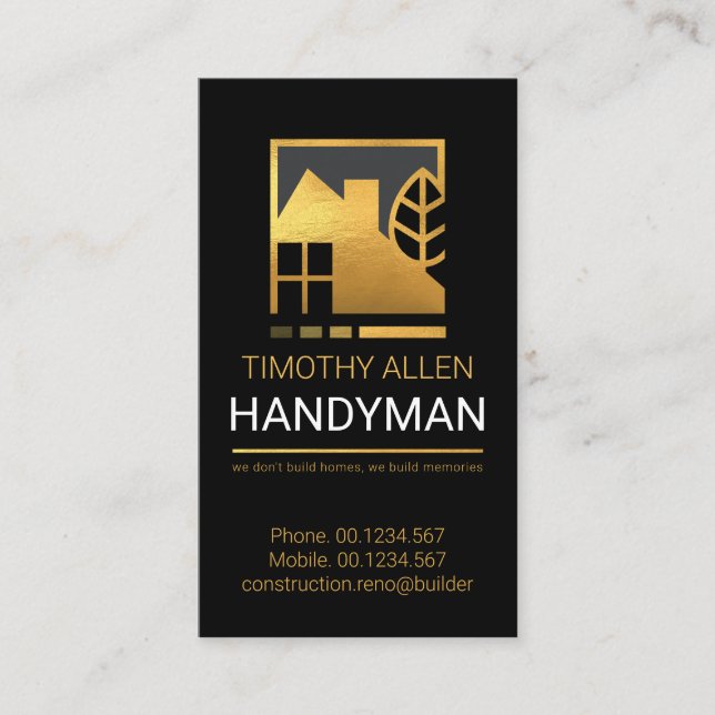 Gold Home Landscape Renovation Services Business Card (Front)