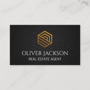 Gold Home Logo   Black Texture Background Business Card