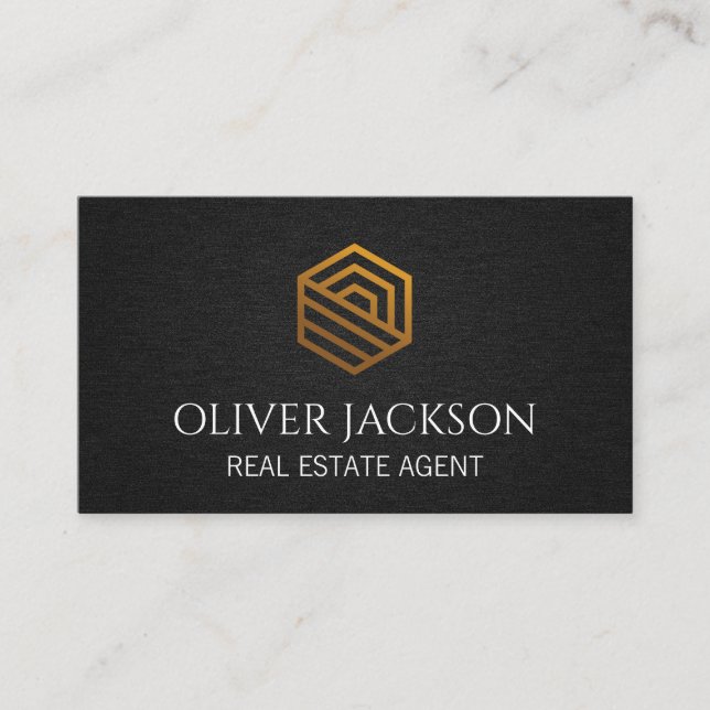Gold Home Logo | Black Texture Background Business Card (Front)
