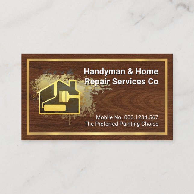 Gold Home Paint Brush On Paint Splatter Business Card (Front)