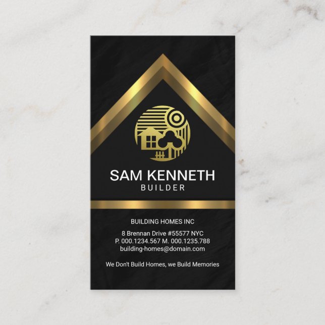 Gold Home Rooftop Granite Building Construction Business Card (Front)
