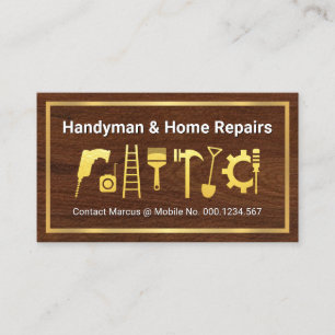 Gold Home Tools On Timber Wood Business Card