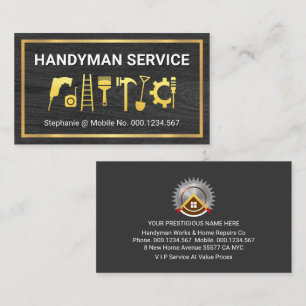 Gold Home Tools On Timber Wood Business Card