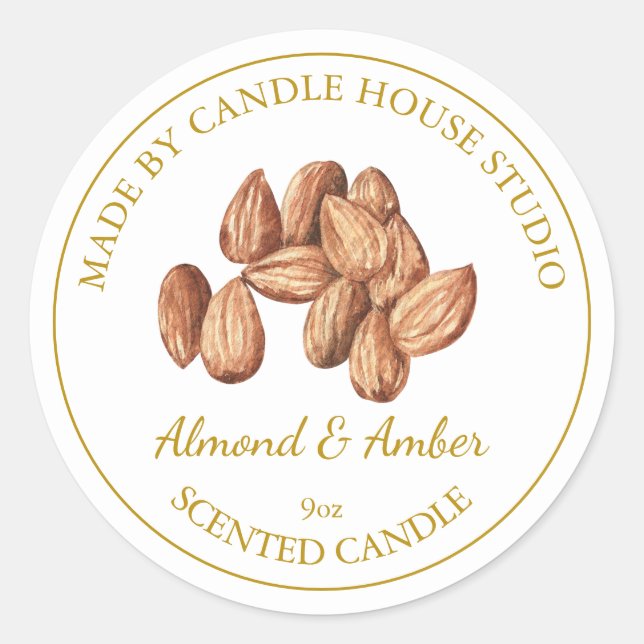 Gold Homemade Almond Candle Label | White (Front)