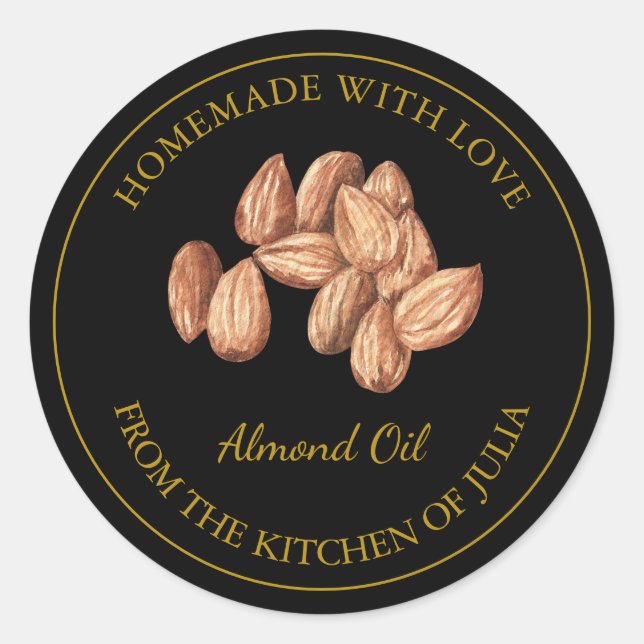 Gold Homemade Almond Oil Label | Black (Front)