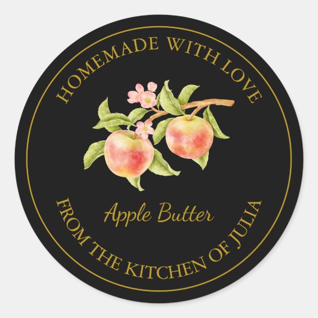 Gold Homemade Apple Butter Label | Black (Front)