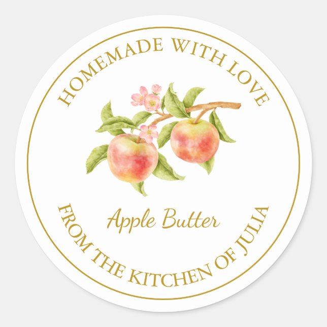 Gold Homemade Apple Butter Label | White (Front)