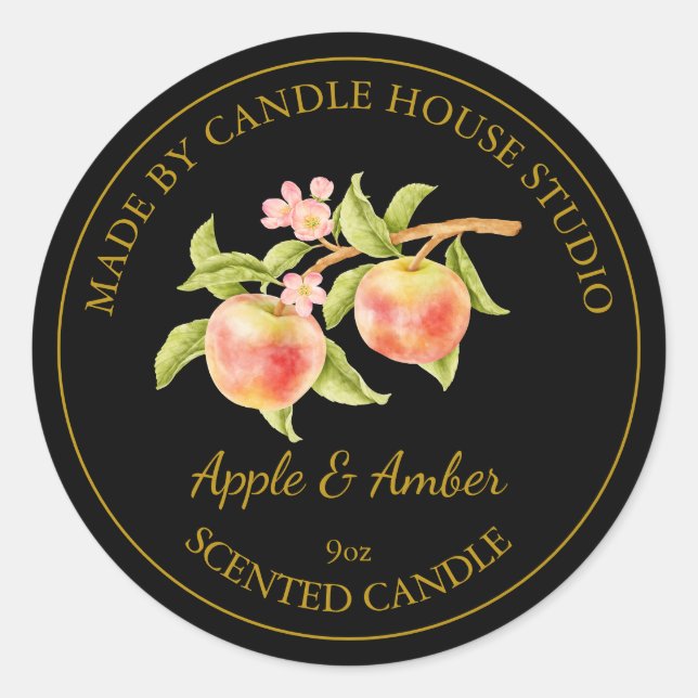 Gold Homemade Apple Candle Label | Black (Front)