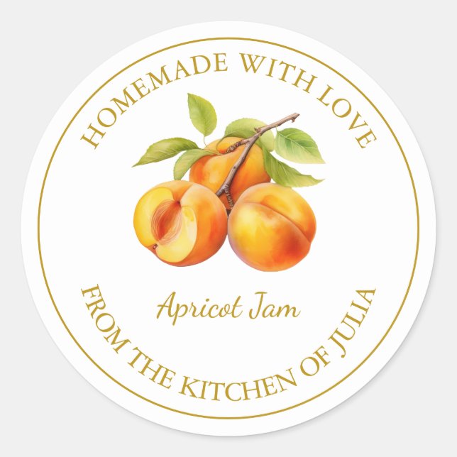 Gold Homemade Apricot Jam Label | White (Front)