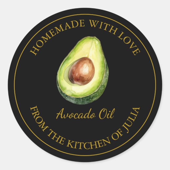 Gold Homemade Avocado Oil Label | Black (Front)