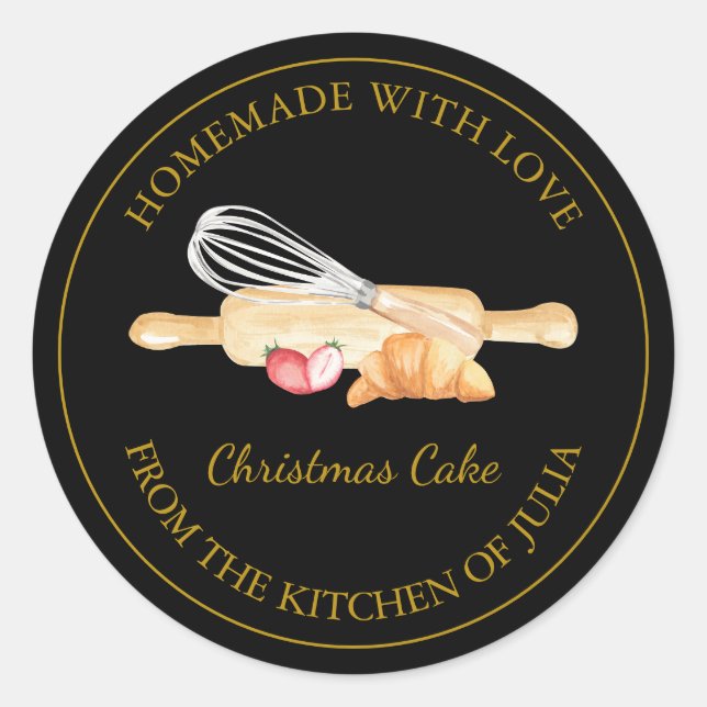 Gold Homemade Baking Small Business Label | Black (Front)