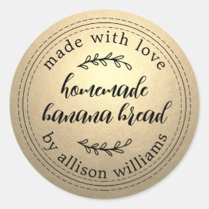 Gold Homemade Banana Bread Classic Round Sticker