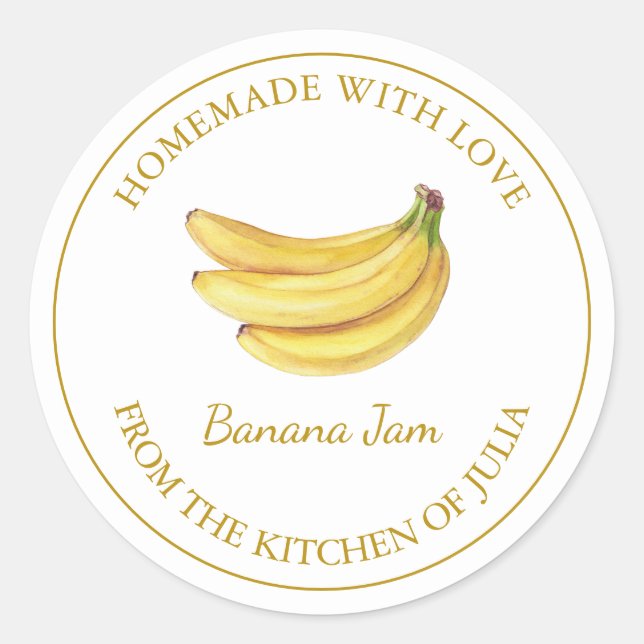 Gold Homemade Banana Jam Label | White (Front)