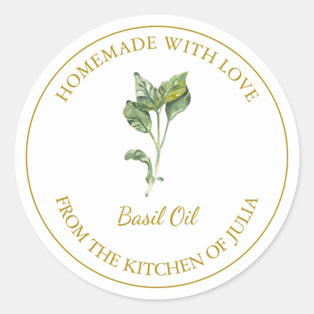 Gold Homemade Basil Oil Label | White (Front)