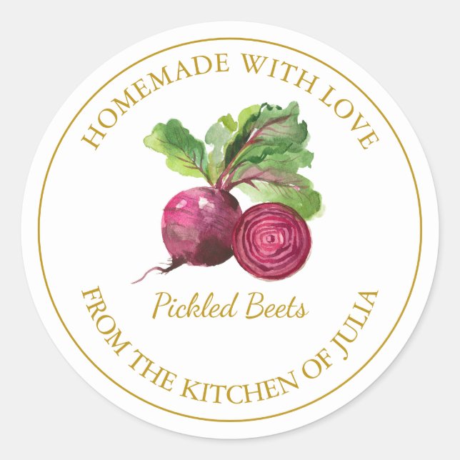Gold Homemade Beet Root Pickle Label | White (Front)