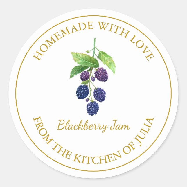 Gold Homemade Blackberry Jam Label | White (Front)