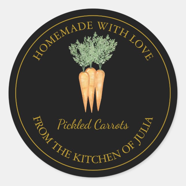 Gold Homemade Carrot Pickle Label | Black (Front)