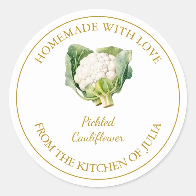 Gold Homemade Cauliflower Pickle Label | White (Front)