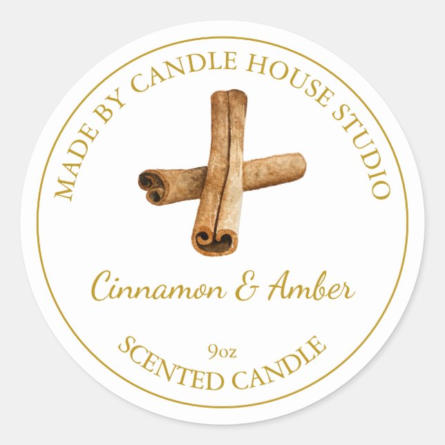 Gold Homemade Cinnamon Candle Label | White (Front)