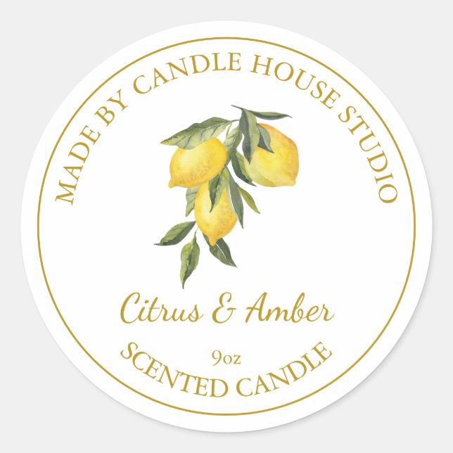Gold Homemade Citrus Candle Label | White (Front)
