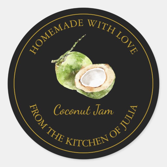 Gold Homemade Coconut Jam Label | Black (Front)