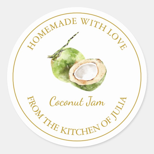 Gold Homemade Coconut Jam Label | White (Front)