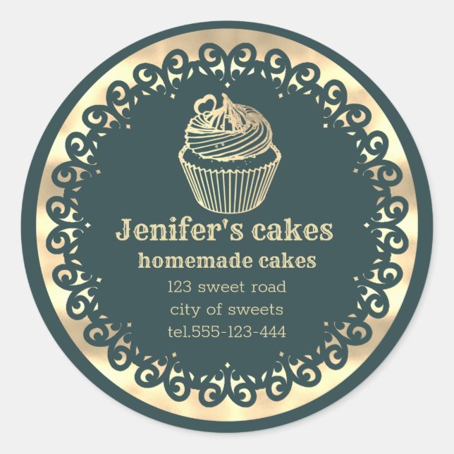 Gold Homemade cupcakes and treats packaging Classic Round Sticker (Front)