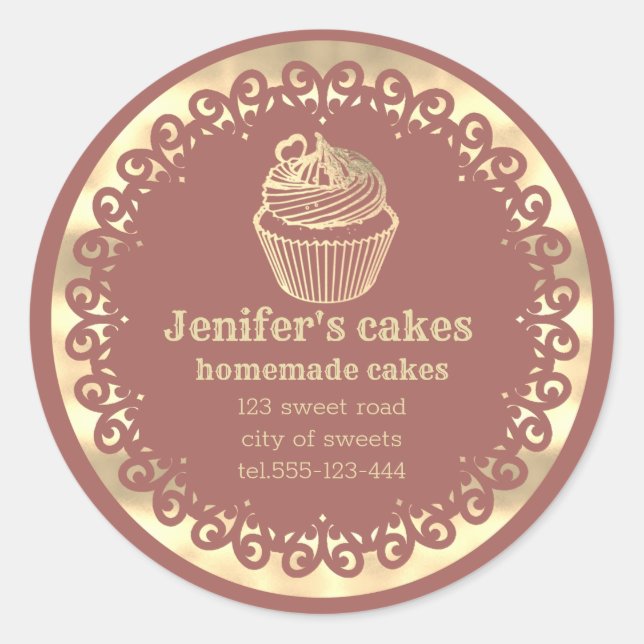 Gold Homemade cupcakes and treats packaging Classic Round Sticker (Front)