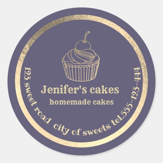Gold Homemade cupcakes and treats packaging Classic Round Sticker (Front)