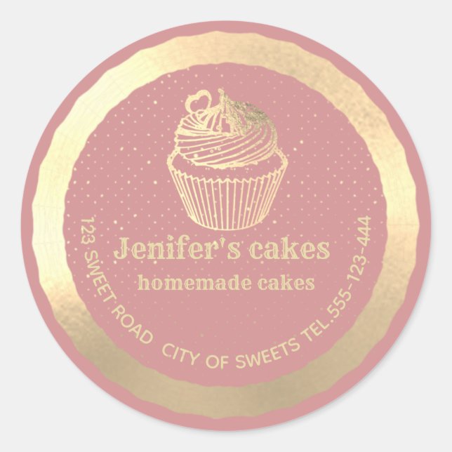 Gold Homemade cupcakes and treats packaging Classic Round Sticker (Front)