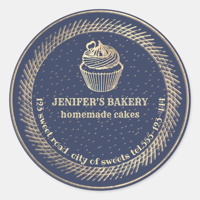 Gold  Homemade cupcakes and treats packaging Classic Round Sticker (Front)