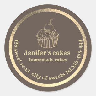 Gold Homemade cupcakes and treats packaging Classic Round Sticker
