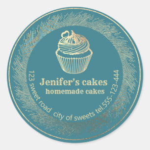 Gold Homemade cupcakes and treats packaging Classic Round Sticker