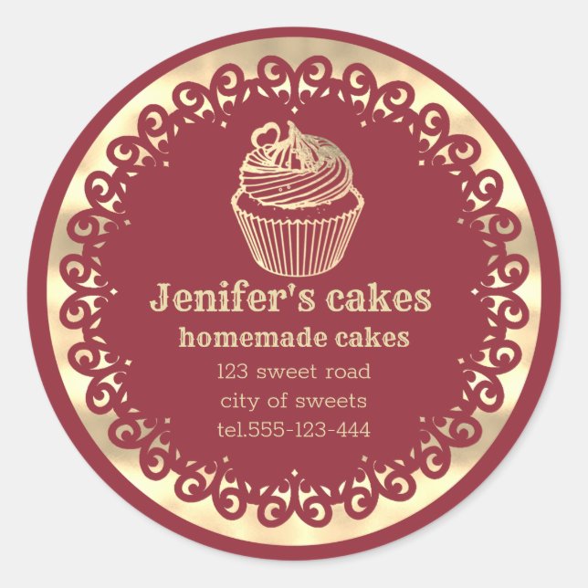 Gold Homemade cupcakes and treats packaging Classic Round Sticker (Front)