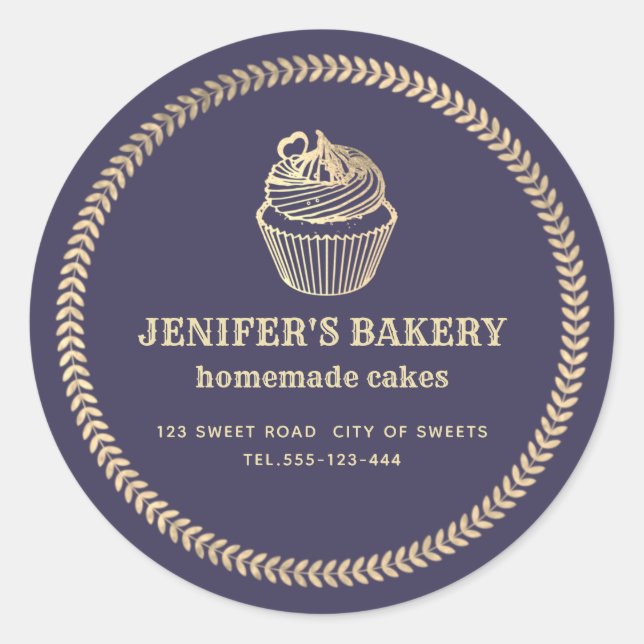 Gold  Homemade cupcakes and treats packaging  Classic Round Sticker (Front)