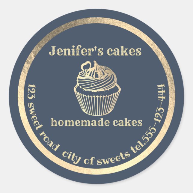 Gold Homemade cupcakes and treats packaging Classic Round Sticker (Front)