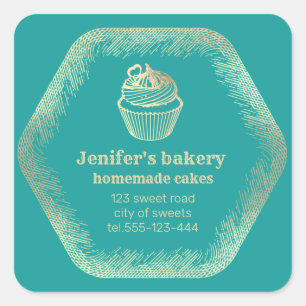 Gold Homemade cupcakes and treats packaging Square Sticker