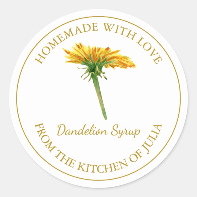 Gold Homemade Dandelion Syrup Label | White (Front)