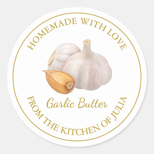 Gold Homemade Garlic Butter Label | White (Front)