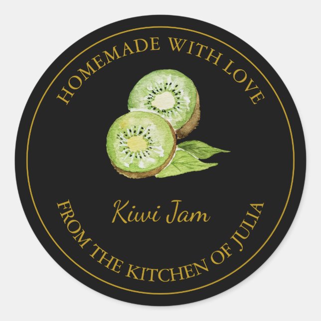 Gold Homemade Kiwi Jam Label | Black (Front)