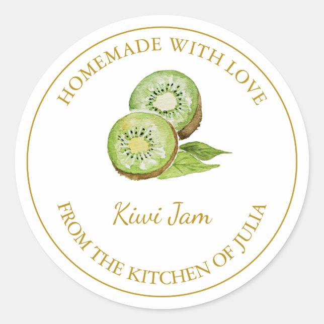 Gold Homemade Kiwi Jam Label | White (Front)