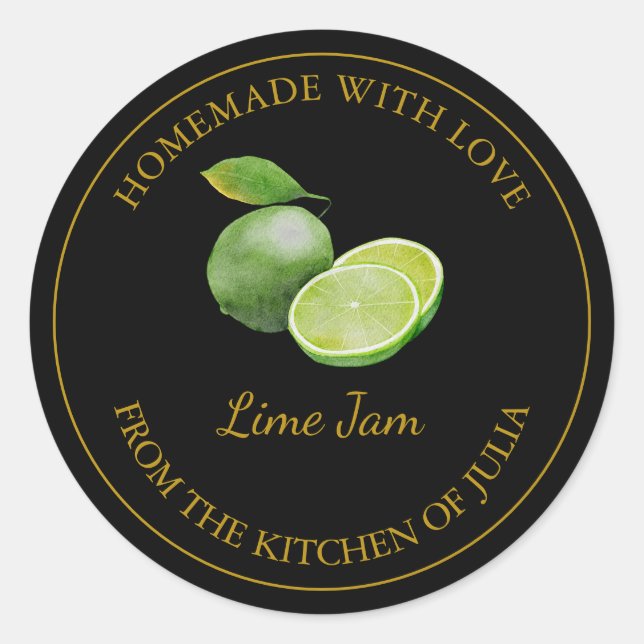 Gold Homemade Lime Jam Label | Black (Front)