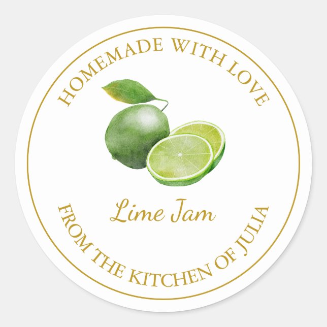Gold Homemade Lime Jam Label | White (Front)