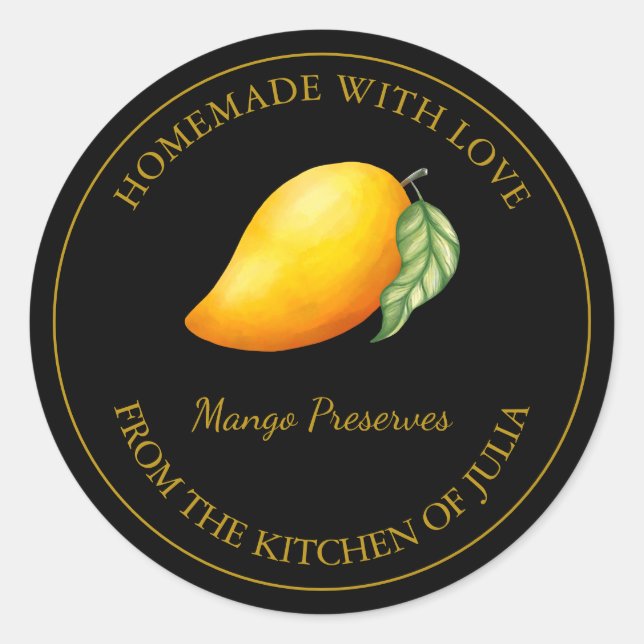 Gold Homemade Mango Preserves Label | Black (Front)